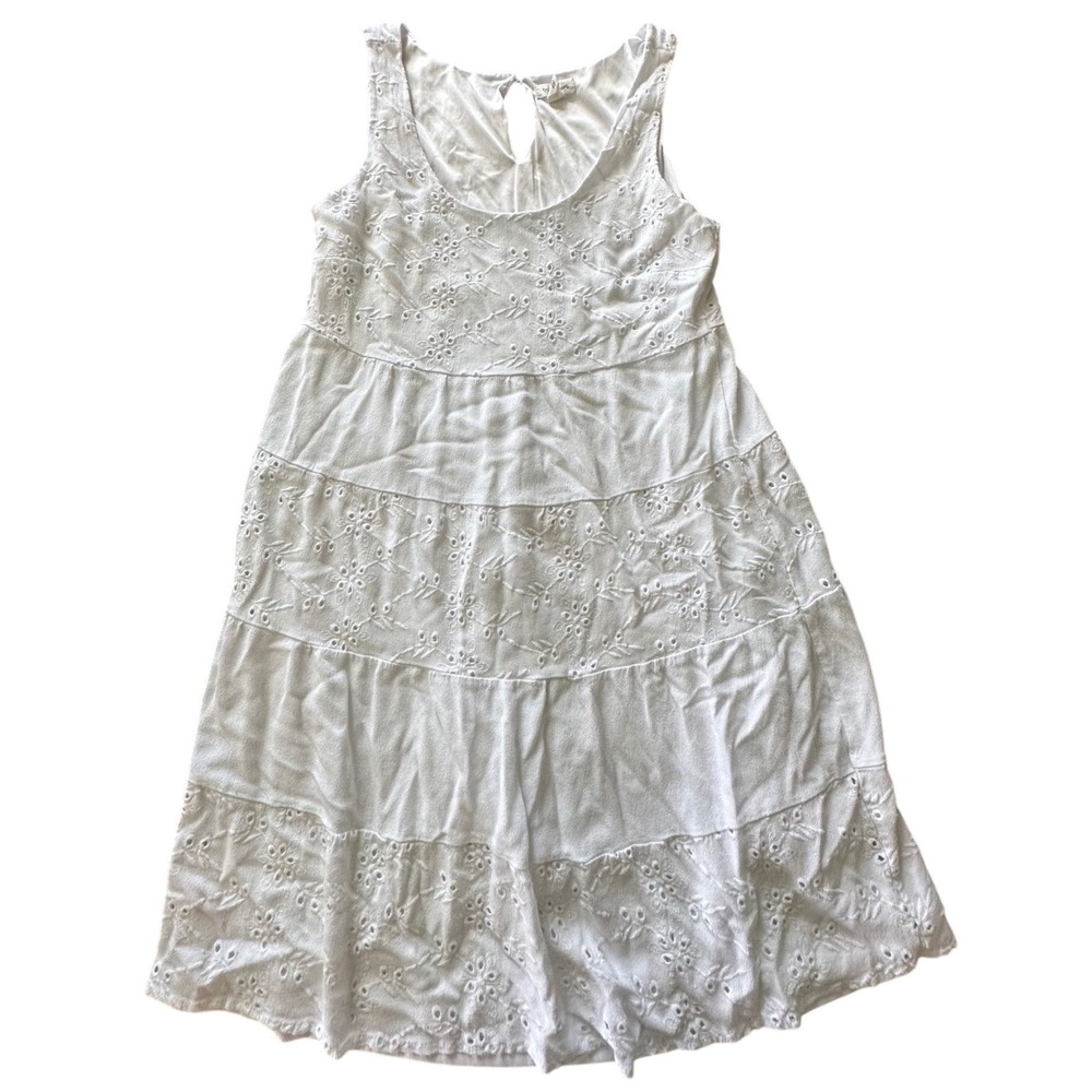 Tribal Jeans White Eyelet Tiered Mini Dress Sleeveless Petite Small 6191O-1590